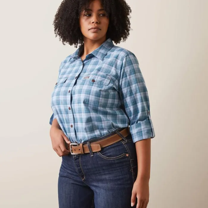 TShirts and Tops Women Ariat Rebar Made Tough DuraStretch Work Shirt Clear Sky Plaid