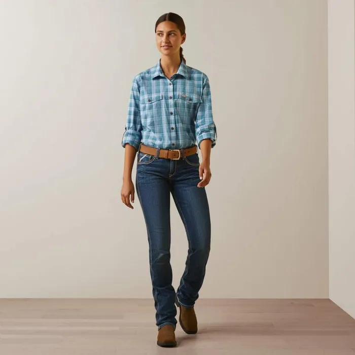 TShirts and Tops Women Ariat Rebar Made Tough DuraStretch Work Shirt Clear Sky Plaid