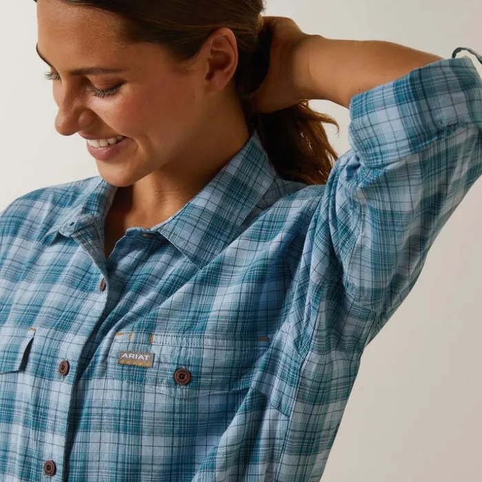 TShirts and Tops Women Ariat Rebar Made Tough DuraStretch Work Shirt Clear Sky Plaid