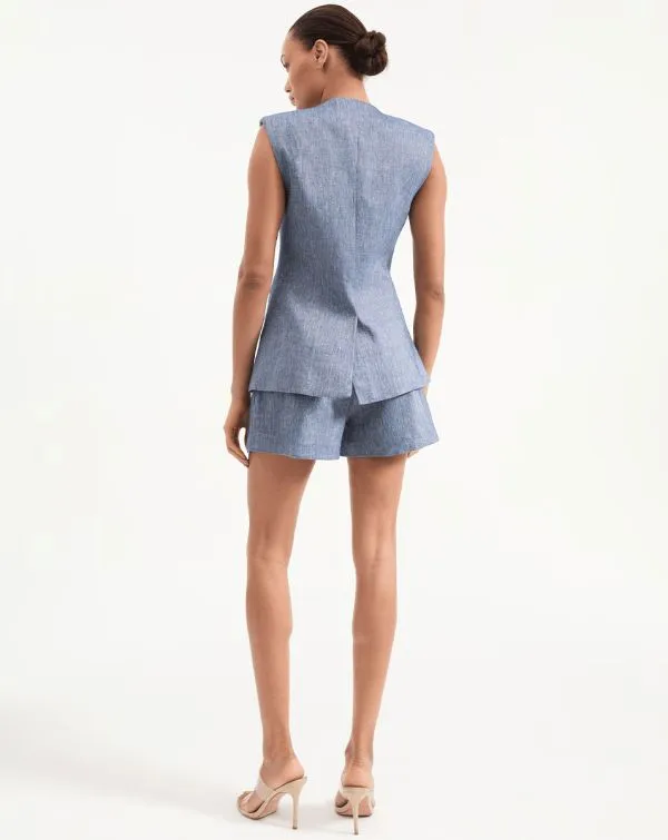 Tamara Linen Vest Blue Melange Women Veronica Beard Jackets and Outerwear Tamara Linen Vest Blue Melange Women Veronica Beard Jackets and Outerwear