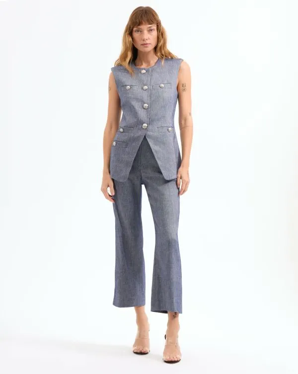 Tamara Linen Vest Blue Melange Women Veronica Beard Jackets and Outerwear Tamara Linen Vest Blue Melange Women Veronica Beard Jackets and Outerwear