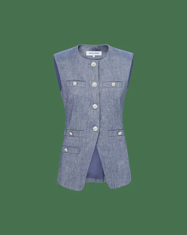 Tamara Linen Vest Blue Melange Women Veronica Beard Jackets and Outerwear Tamara Linen Vest Blue Melange Women Veronica Beard Jackets and Outerwear