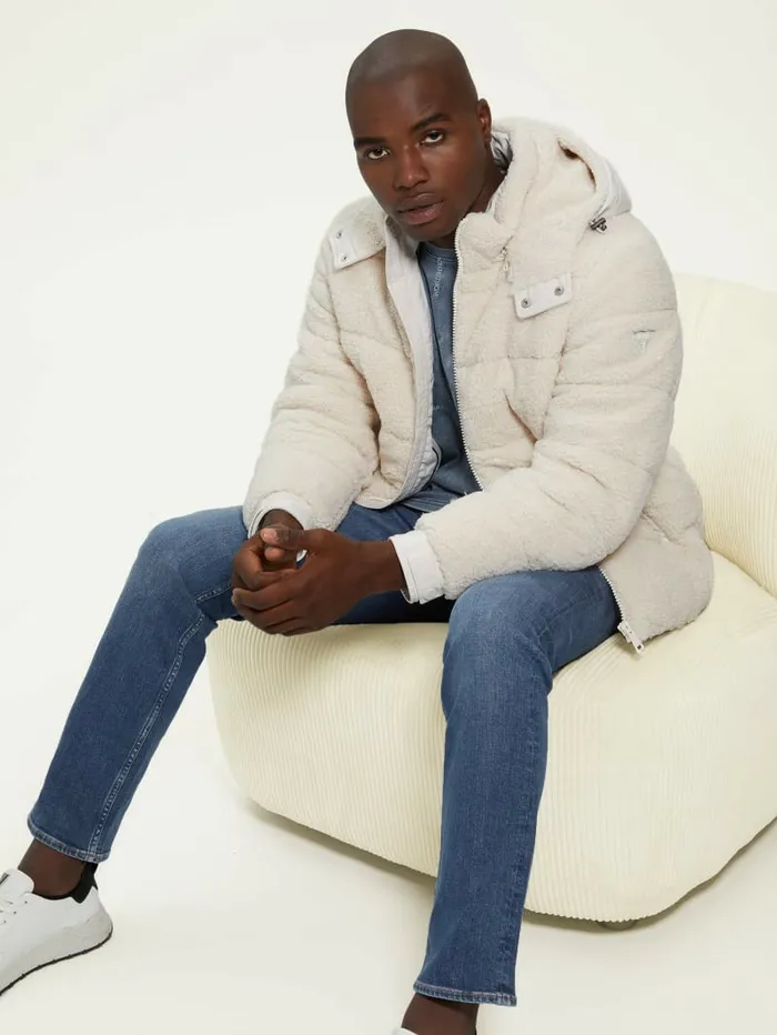 Teddy Puffer Jacket Muted Stone Jackets and Coats GUESS Men