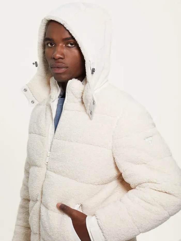 Teddy Puffer Jacket Muted Stone Jackets and Coats GUESS Men