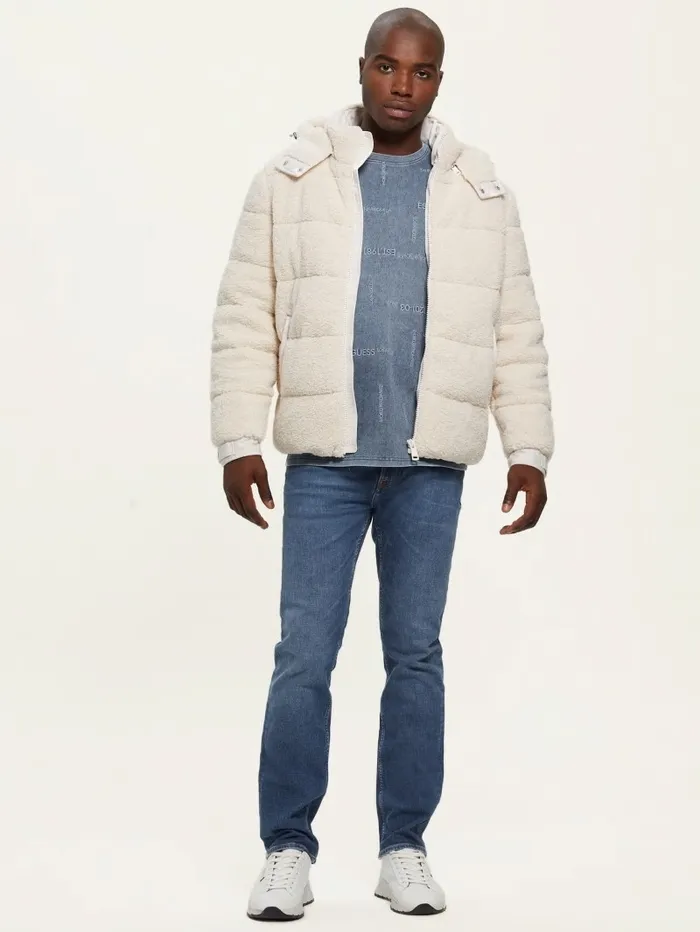 Teddy Puffer Jacket Muted Stone Jackets and Coats GUESS Men
