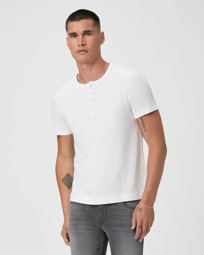 Tees Harwood Short Sleeve Henley 8211 Fresh White PAIGE Men