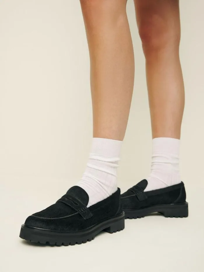 The Reformation Agathea Chunky Loafer Black Haircalf 8211 Shoes