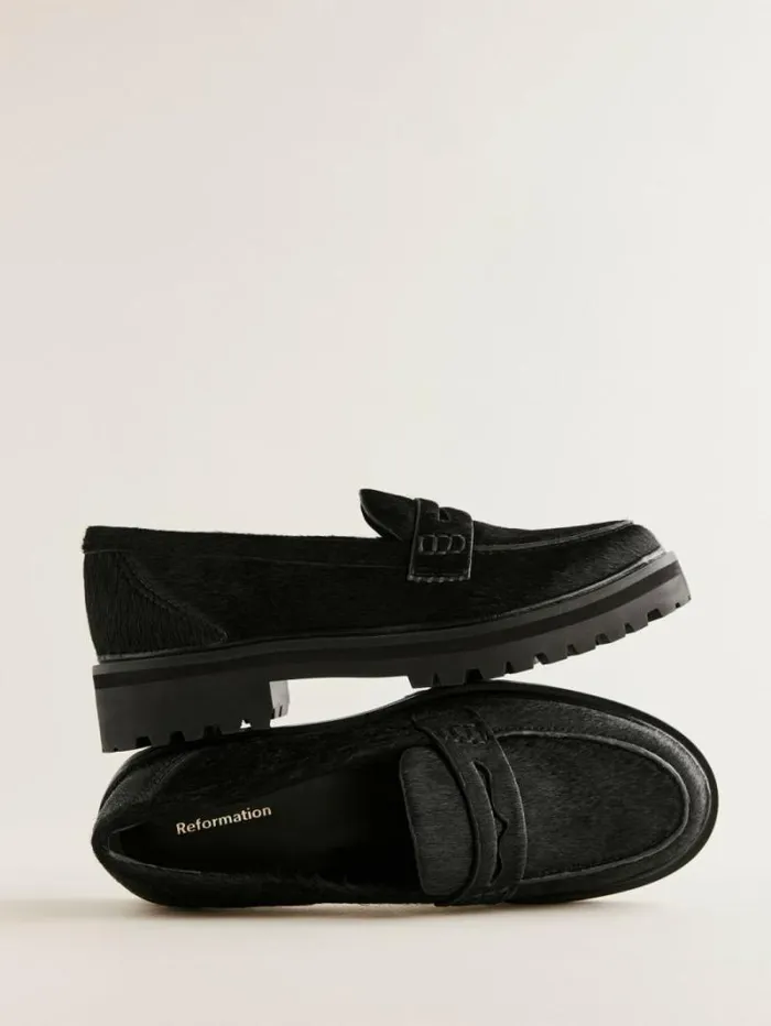 The Reformation Agathea Chunky Loafer Black Haircalf 8211 Shoes