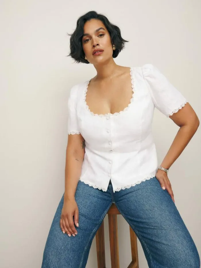 The Reformation Anabella Linen Top Es White 8211 Clothing
