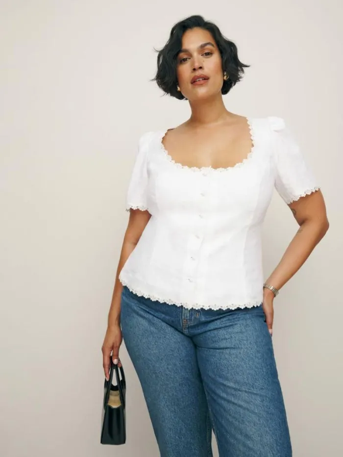 The Reformation Anabella Linen Top Es White 8211 Clothing
