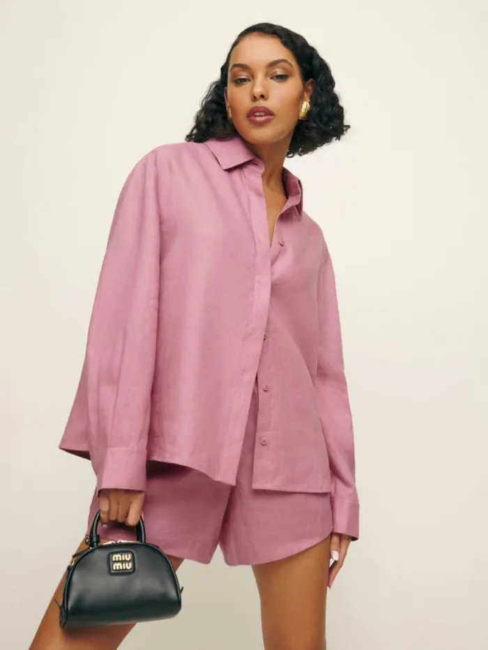 The Reformation Andy Oversized Linen Shirt Rose Petals 8211 Clothing