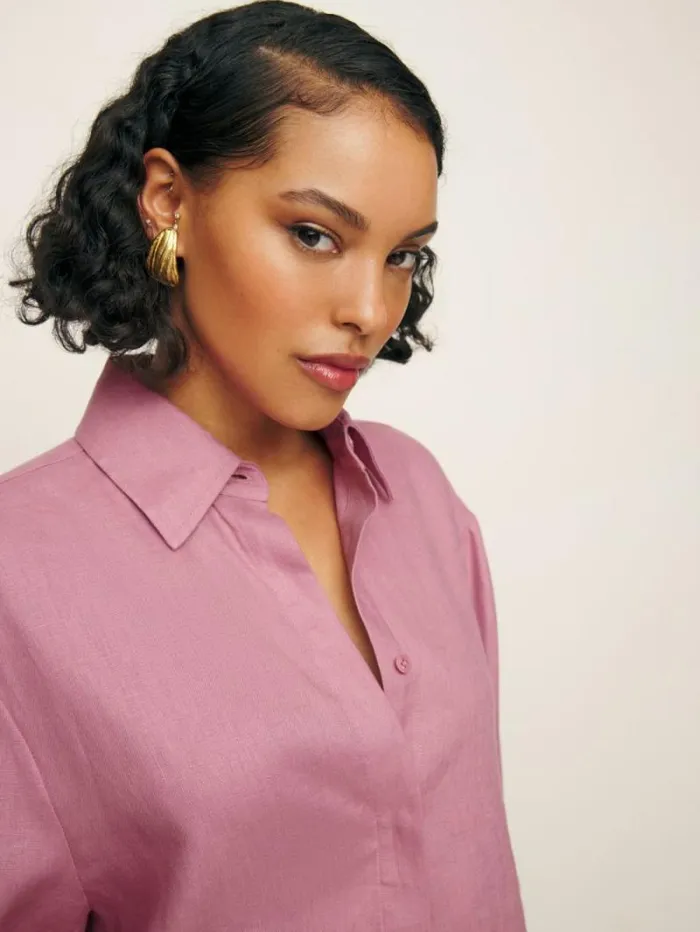 The Reformation Andy Oversized Linen Shirt Rose Petals 8211 Clothing