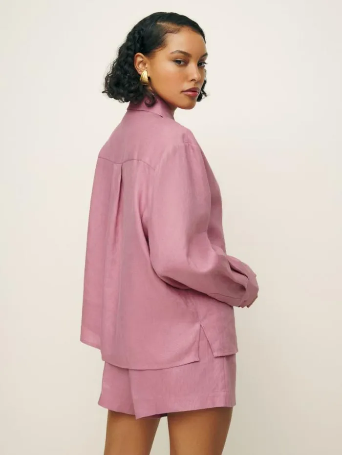 The Reformation Andy Oversized Linen Shirt Rose Petals 8211 Clothing