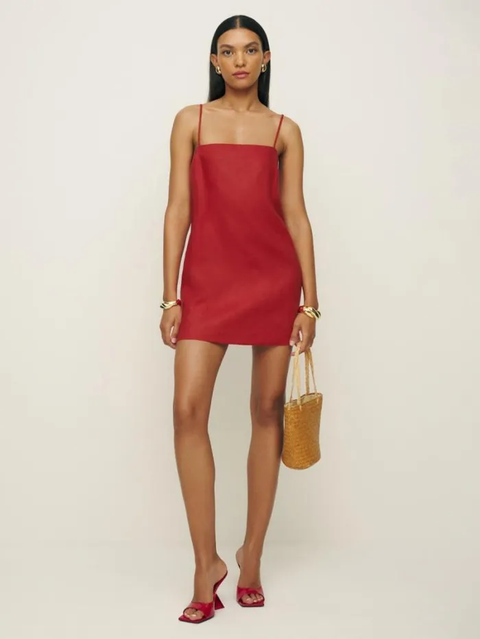 The Reformation Aubree Linen Dress Sundried Tomato 8211 Clothing