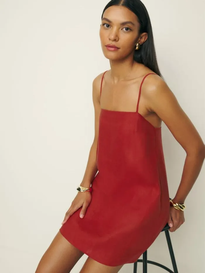 The Reformation Aubree Linen Dress Sundried Tomato 8211 Clothing