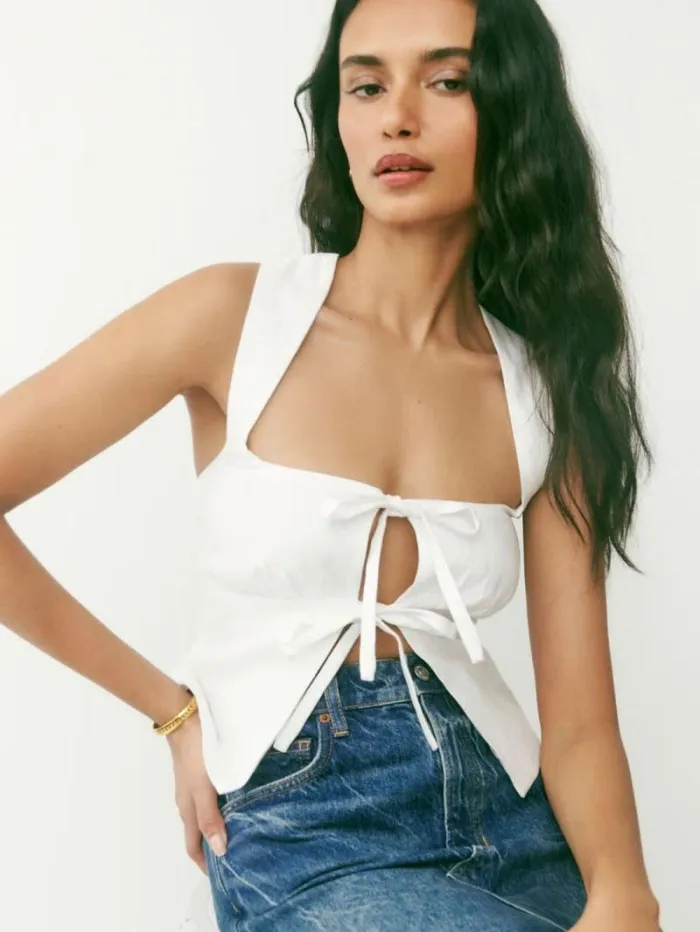 The Reformation Azalea Linen Top White 8211 Clothing