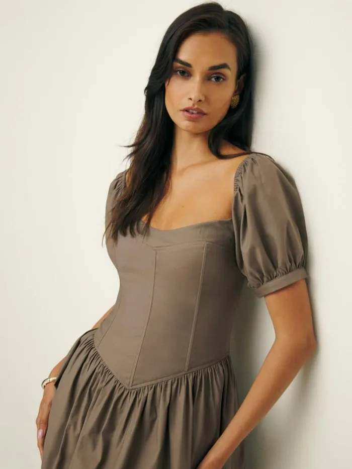 The Reformation Calie Dress Mushroom 8211 Clothing
