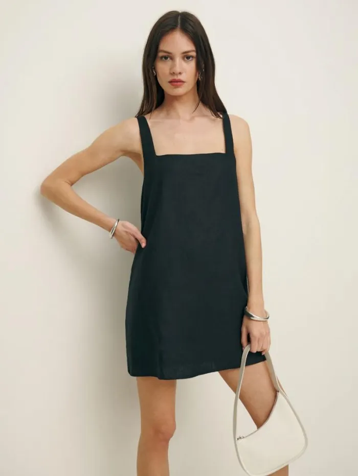 The Reformation Cami Linen Dress Black 8211 Clothing