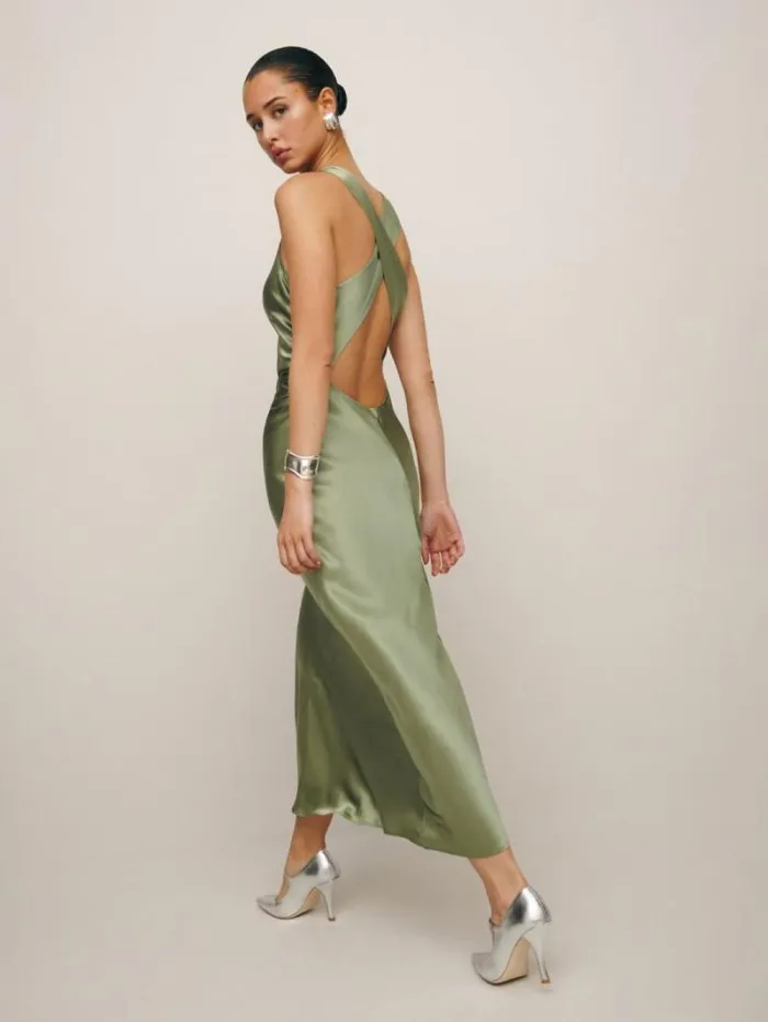 The Reformation Casette Silk Dress Artichoke 8211 ClothingWeddings