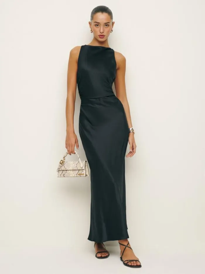 The Reformation Casette Silk Dress Black 8211 ClothingWeddings