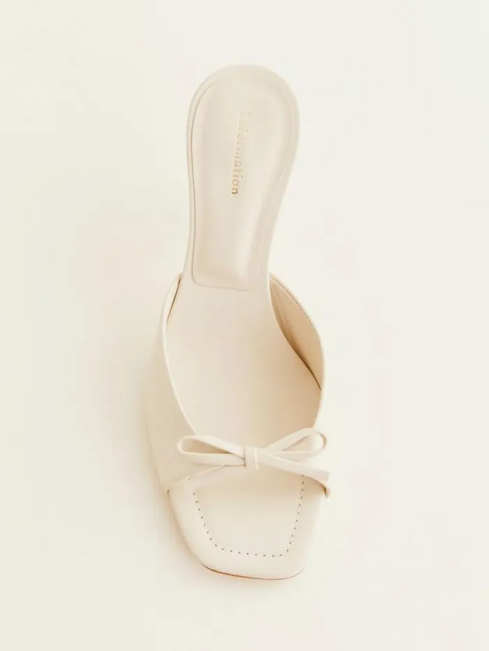 The Reformation Clementine Heeled Mule Sandal Almond Leather 8211 WeddingsShoes