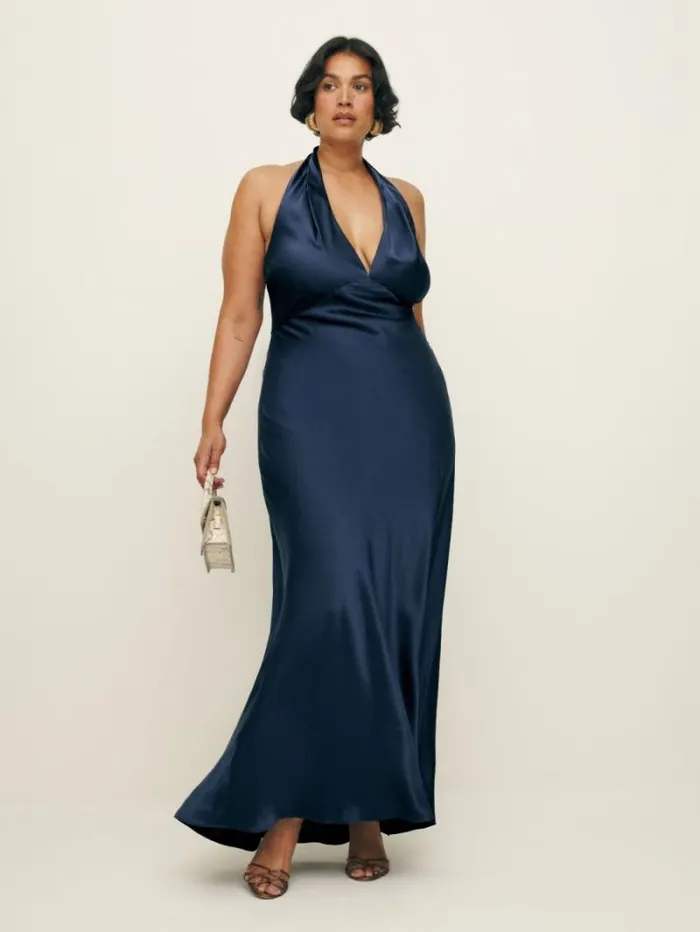 The Reformation Daniela Silk Dress Es Navy 8211 ClothingWeddings
