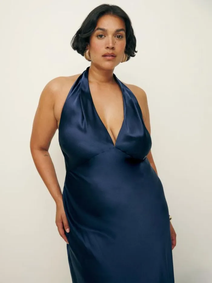 The Reformation Daniela Silk Dress Es Navy 8211 ClothingWeddings