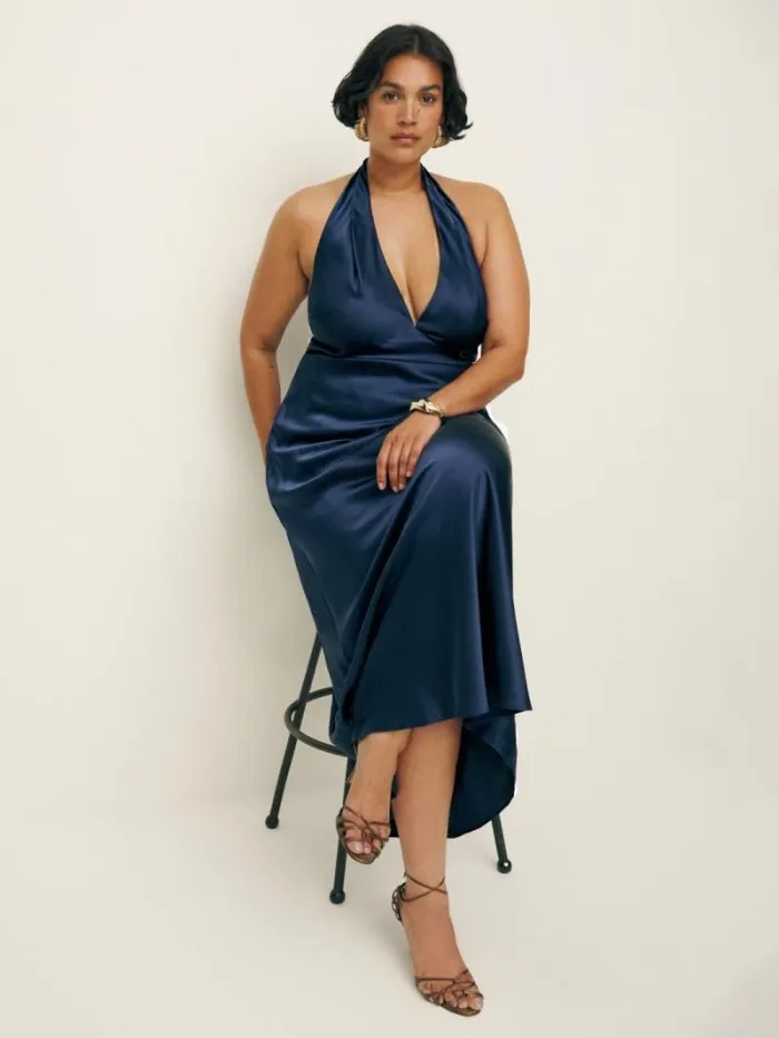 The Reformation Daniela Silk Dress Es Navy 8211 ClothingWeddings