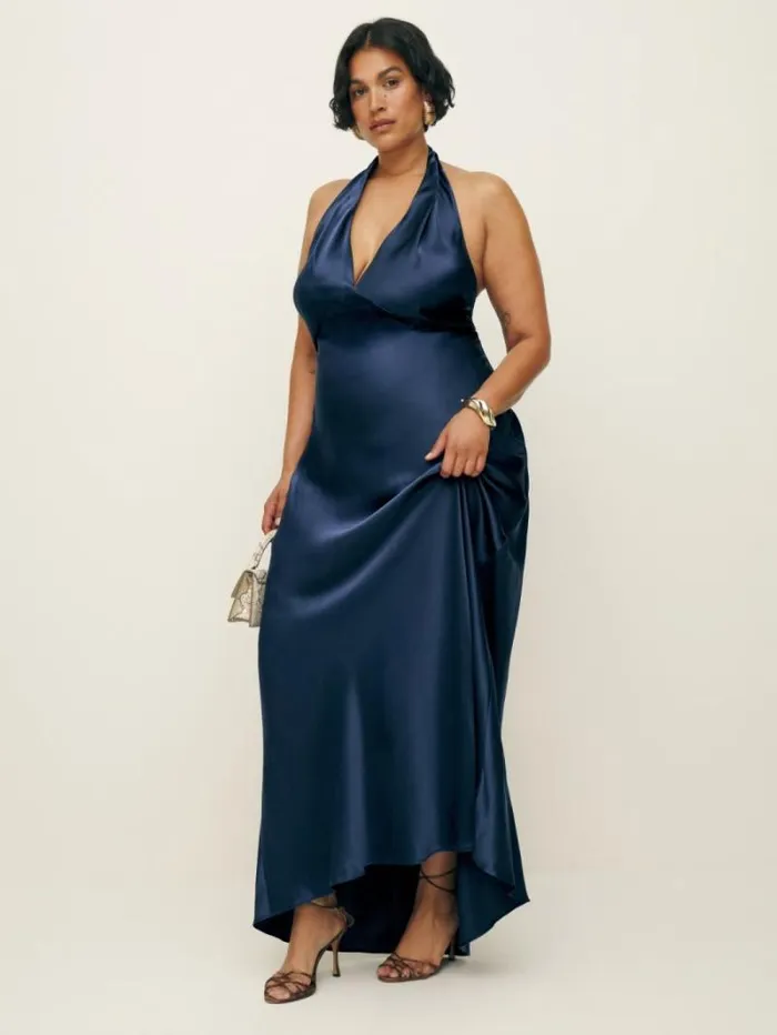 The Reformation Daniela Silk Dress Es Navy 8211 ClothingWeddings