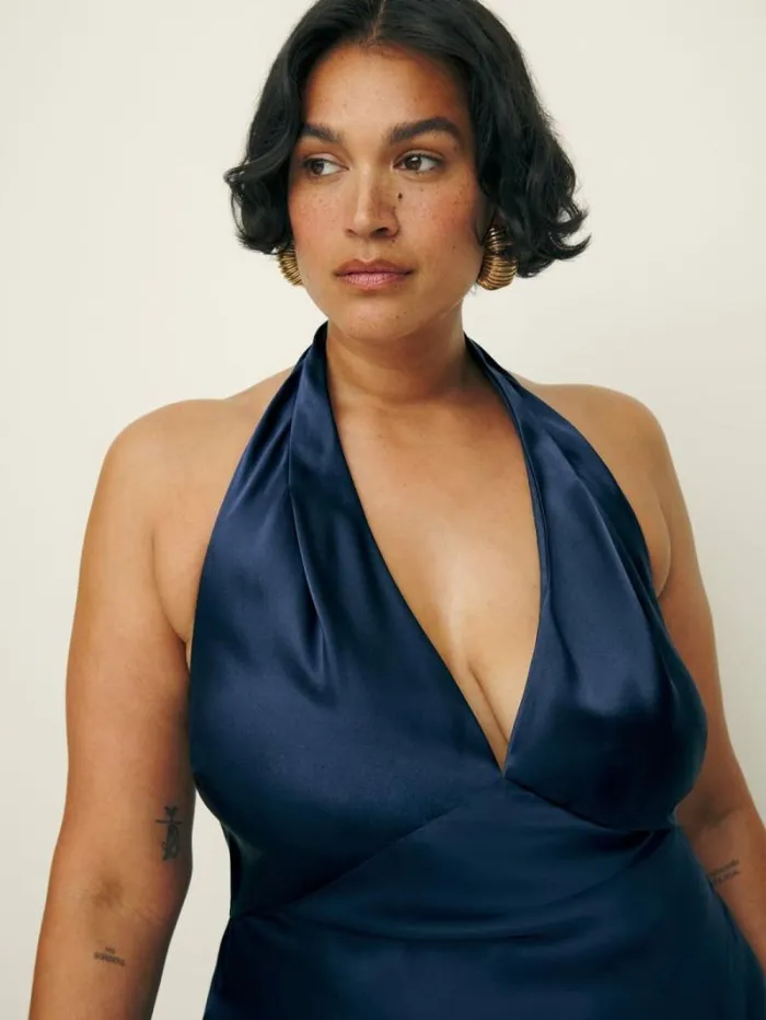 The Reformation Daniela Silk Dress Es Navy 8211 ClothingWeddings