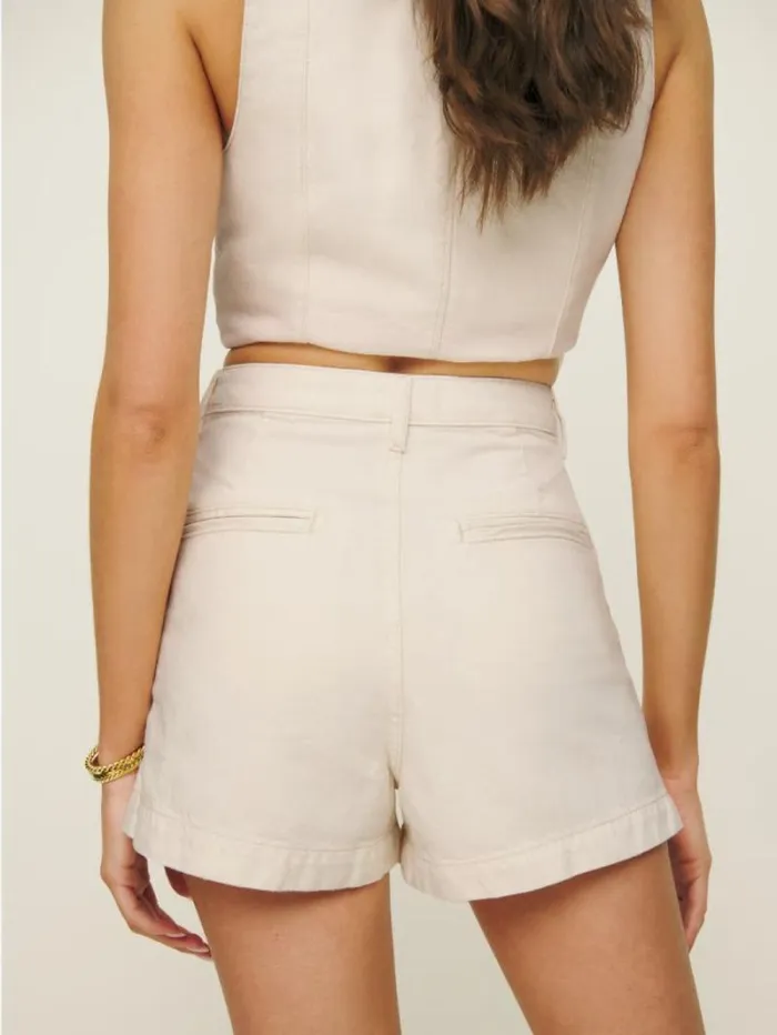 The Reformation Eliana Pleated Denim Shorts Fior Di Latte 8211 Clothing