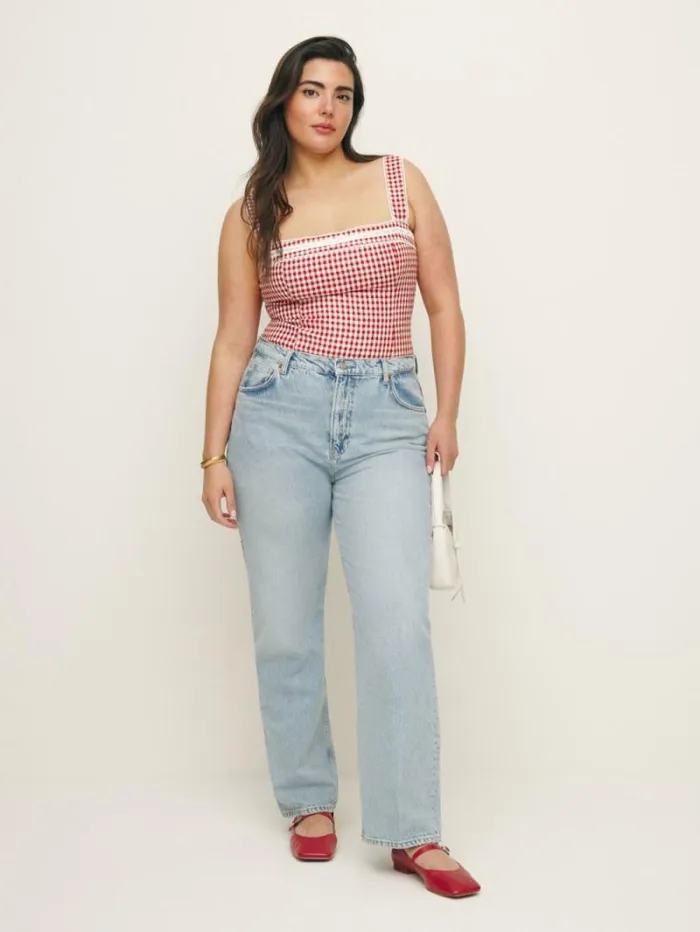 The Reformation Eloise Linen Top Tomato Check 8211 Clothing