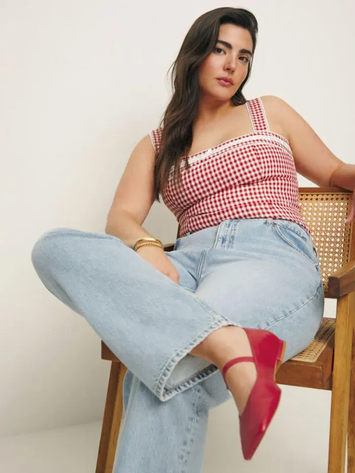 The Reformation Eloise Linen Top Tomato Check 8211 Clothing