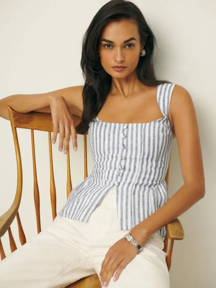 The Reformation Evie Linen Top Antibes Stripe 8211 Clothing