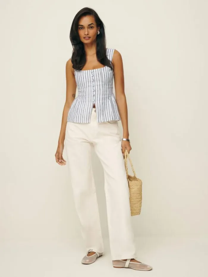 The Reformation Evie Linen Top Antibes Stripe 8211 Clothing