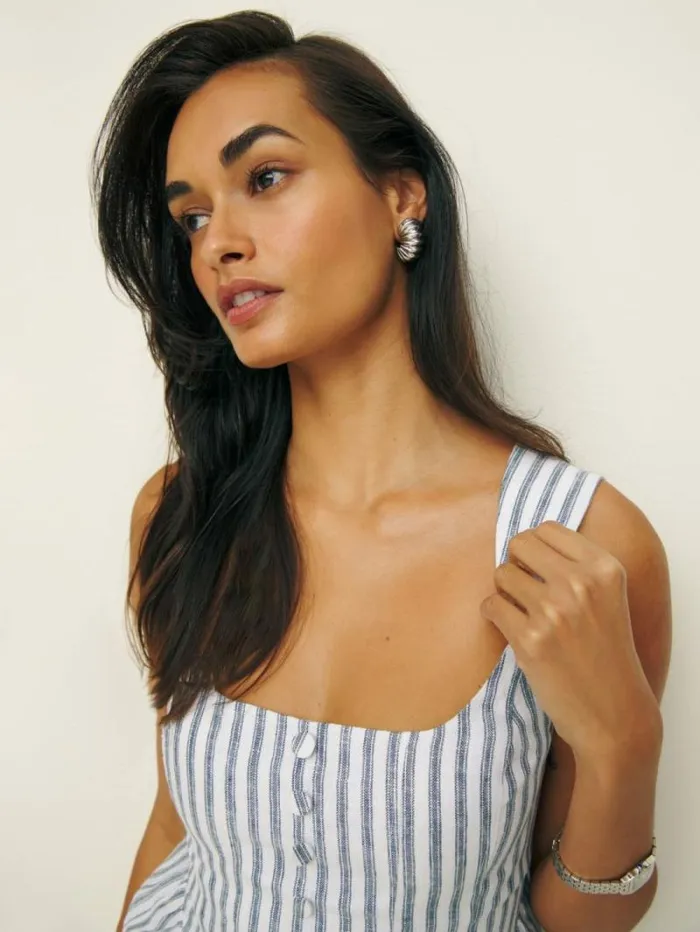 The Reformation Evie Linen Top Antibes Stripe 8211 Clothing