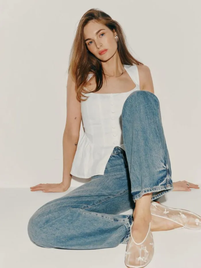 The Reformation Evie Linen Top White 8211 Clothing