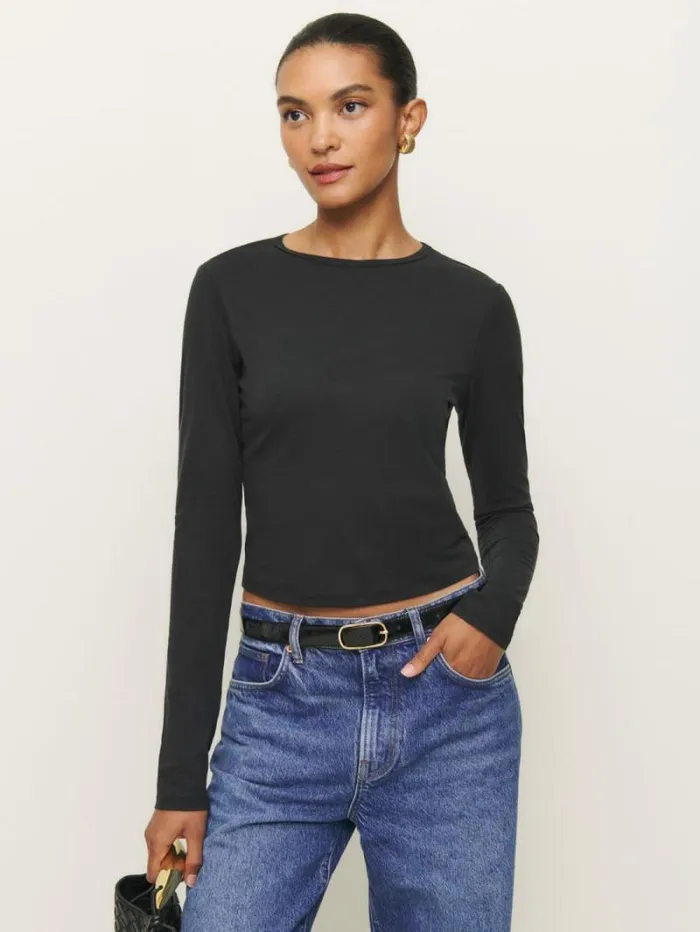 The Reformation Ezra Slim Fit Long Sleeve Black 8211 Clothing