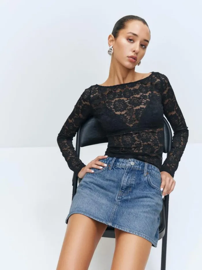 The Reformation Hazel Low Rise Denim Mini Skirt Colorado 8211 Clothing