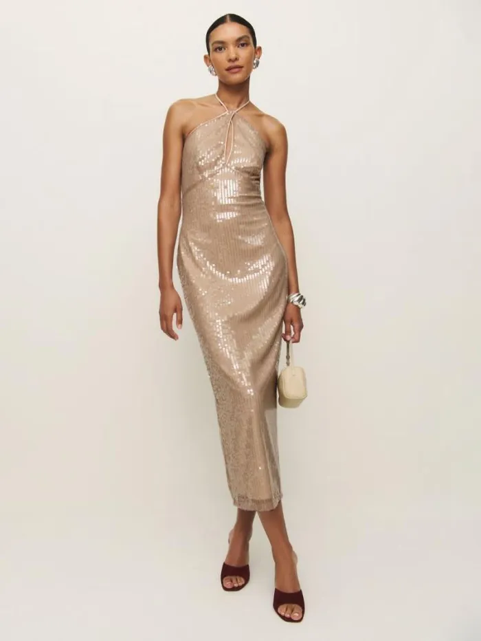 The Reformation Iridessa Dress Champagne Sequin 8211 ClothingWeddings