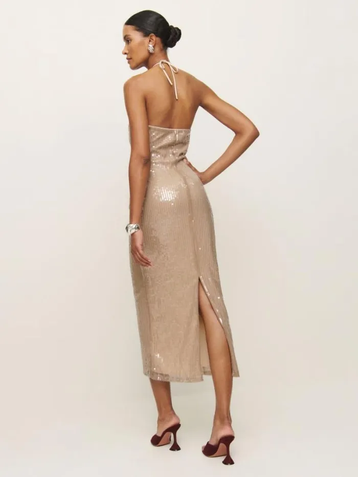 The Reformation Iridessa Dress Champagne Sequin 8211 ClothingWeddings