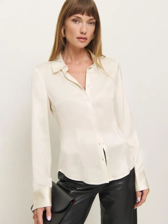 The Reformation Jodie Satin Top Fior Di Latte 8211 Clothing
