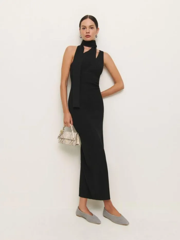 The Reformation Julianna Cashmere Scarf Sweater Dress Black 8211 Clothing