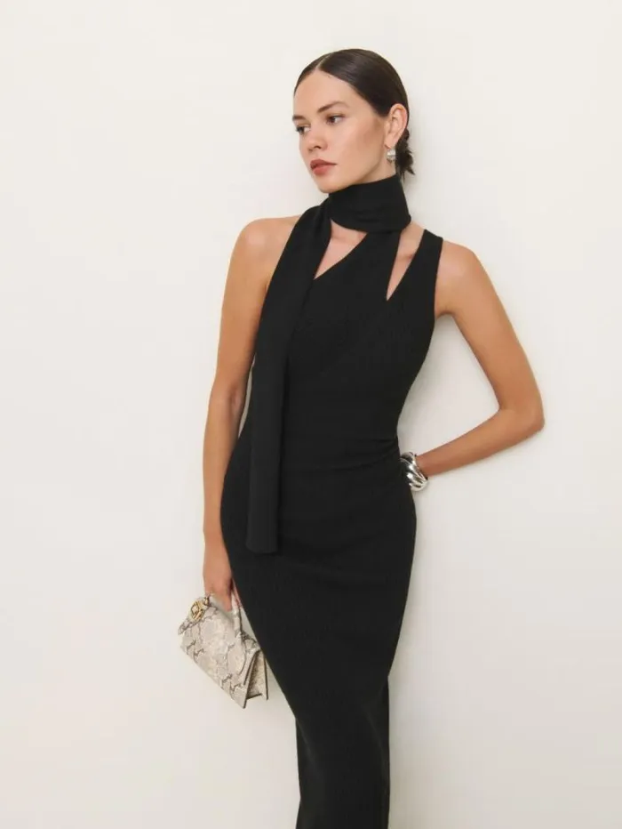 The Reformation Julianna Cashmere Scarf Sweater Dress Black 8211 Clothing