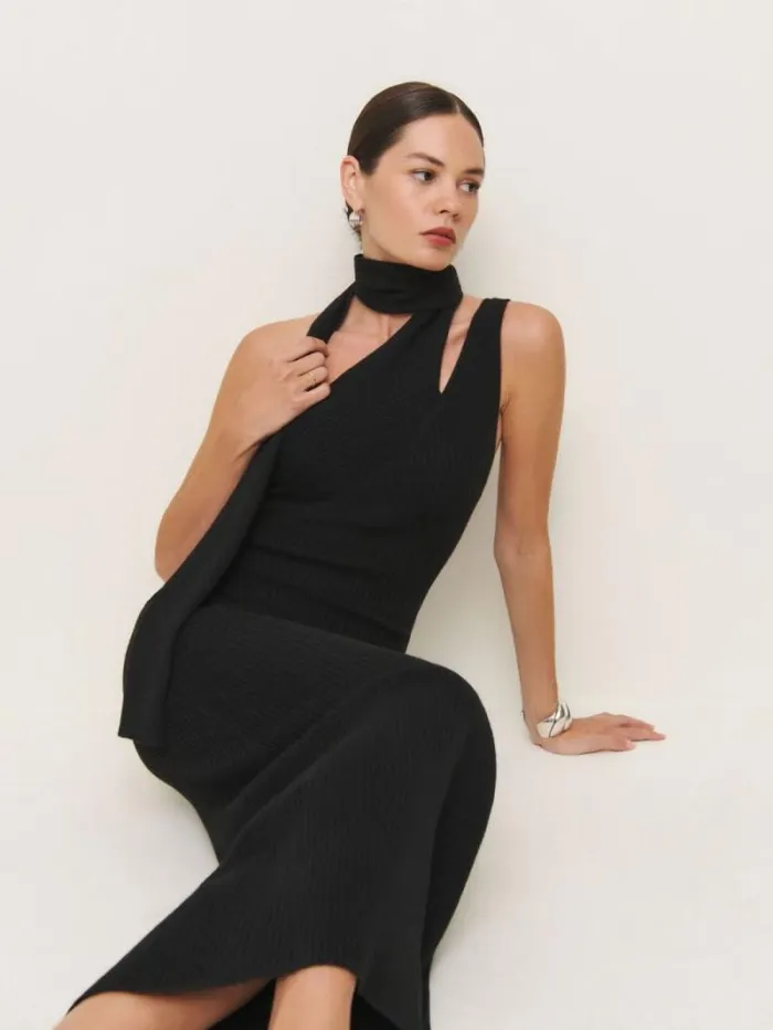 The Reformation Julianna Cashmere Scarf Sweater Dress Black 8211 Clothing