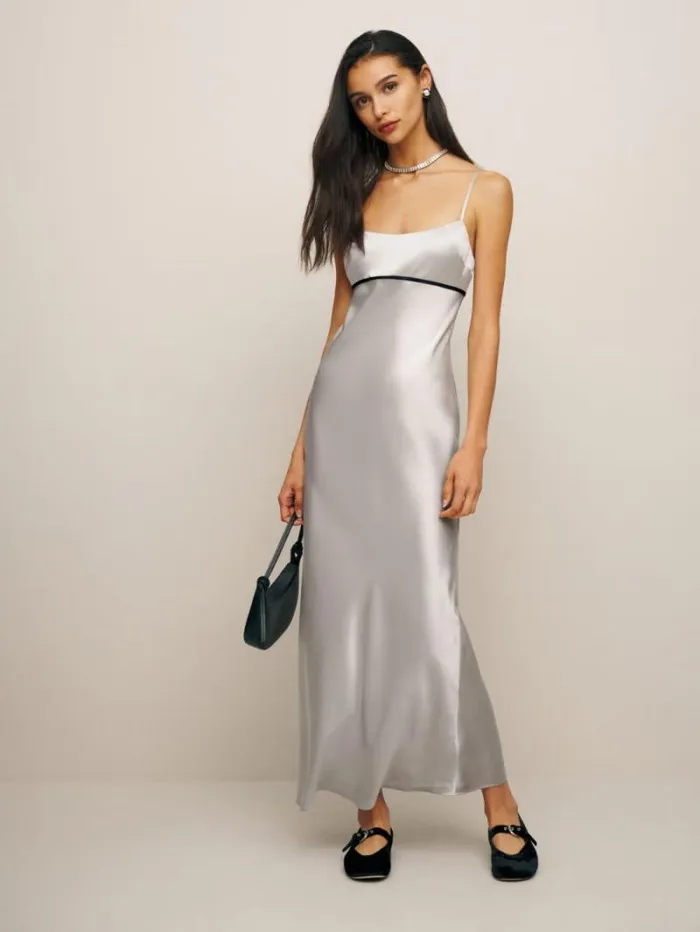 The Reformation Kailyn Silk Dress Moonlight 8211 Clothing