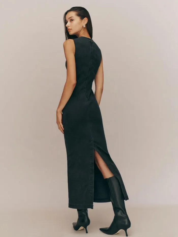 The Reformation Kendi Denim Midi Dress Washed Black 8211 Clothing