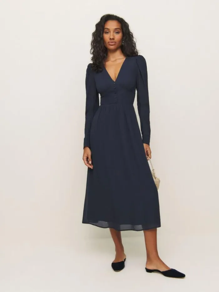 The Reformation Liara Dress Navy 8211 Clothing