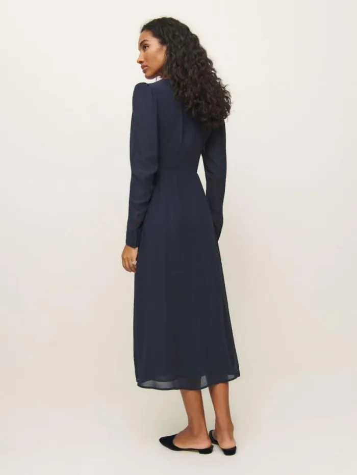 The Reformation Liara Dress Navy 8211 Clothing