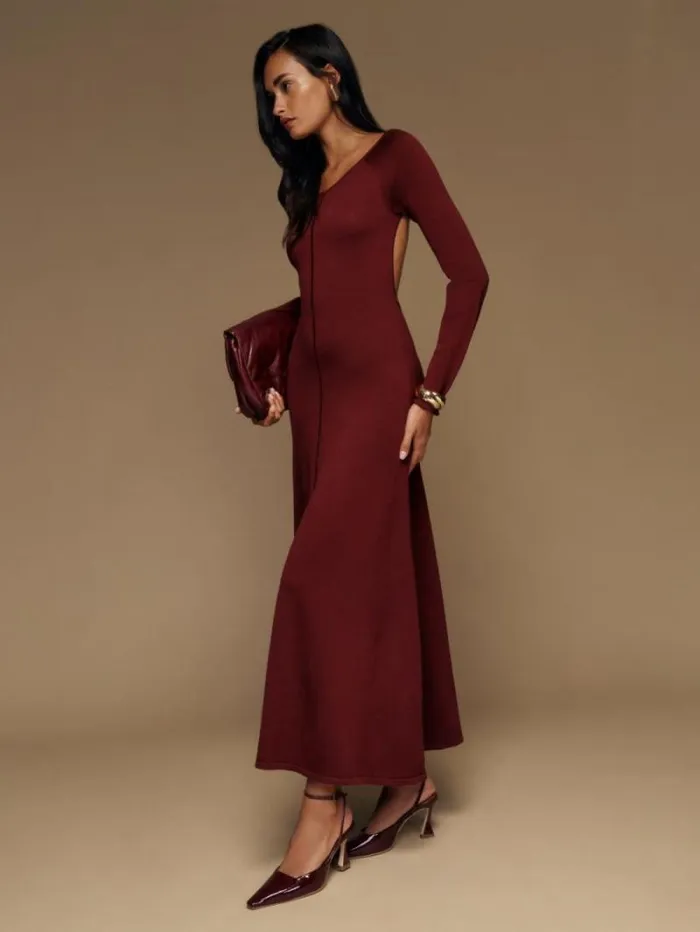 The Reformation Livia Regenerative Merino Sweater Dress Chianti 8211 Clothing